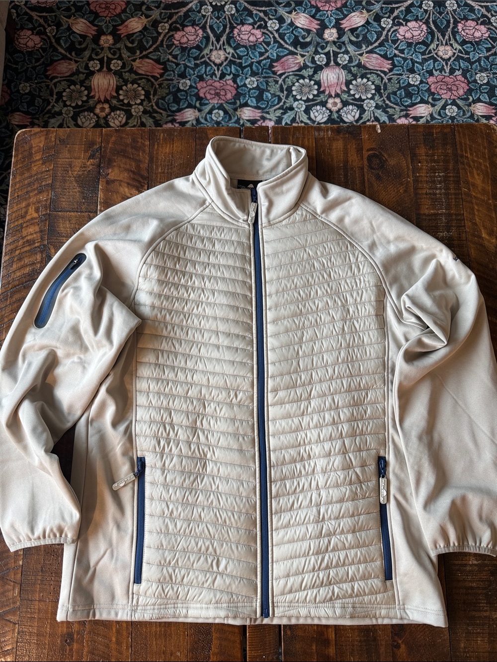 The Weather Co Men’s XL Hybrid Golf Jacket Souris Valley GC Minot ND Tan Navy